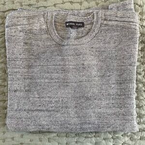 Michael Kors Mens M Gray Waffle-Knit Long Sleeve Crew Neck Pullover Sweater